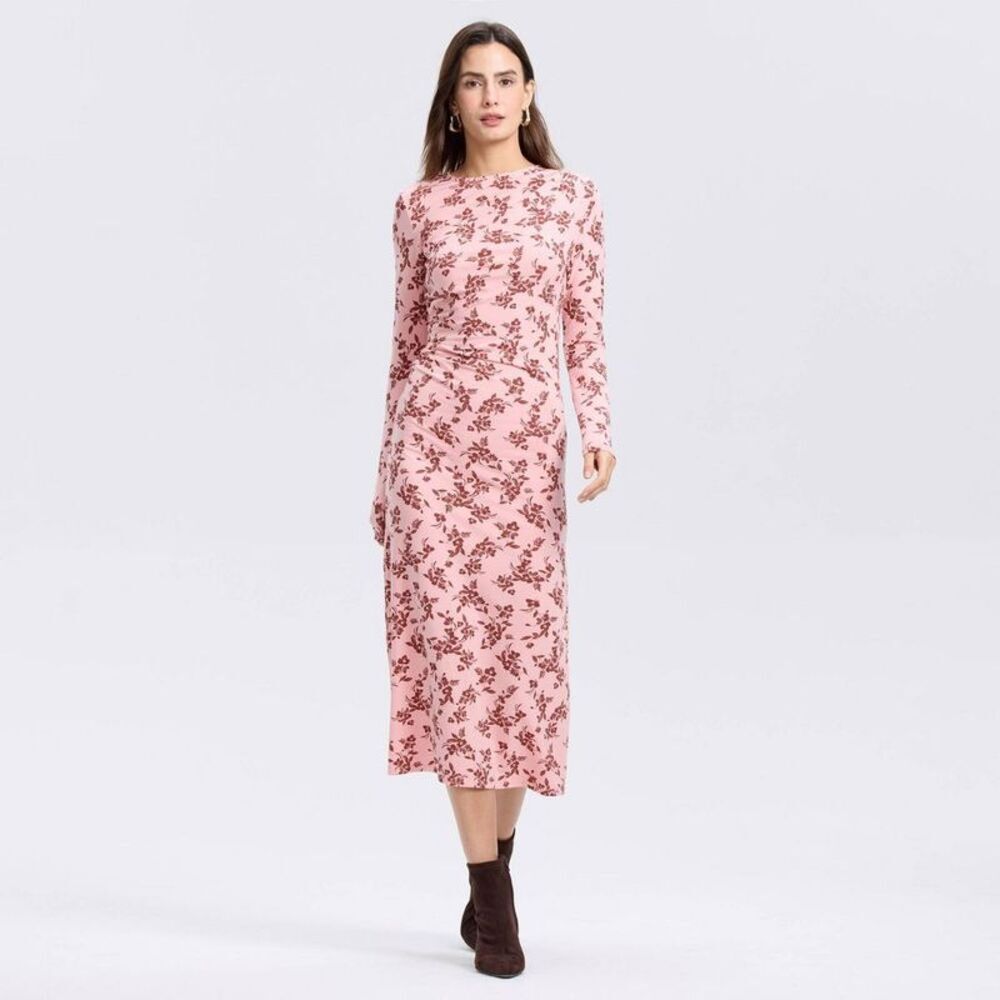 Women's Long Sleeve Twisted Midi Bodycon Dress - A New Day Vintage Blooms M